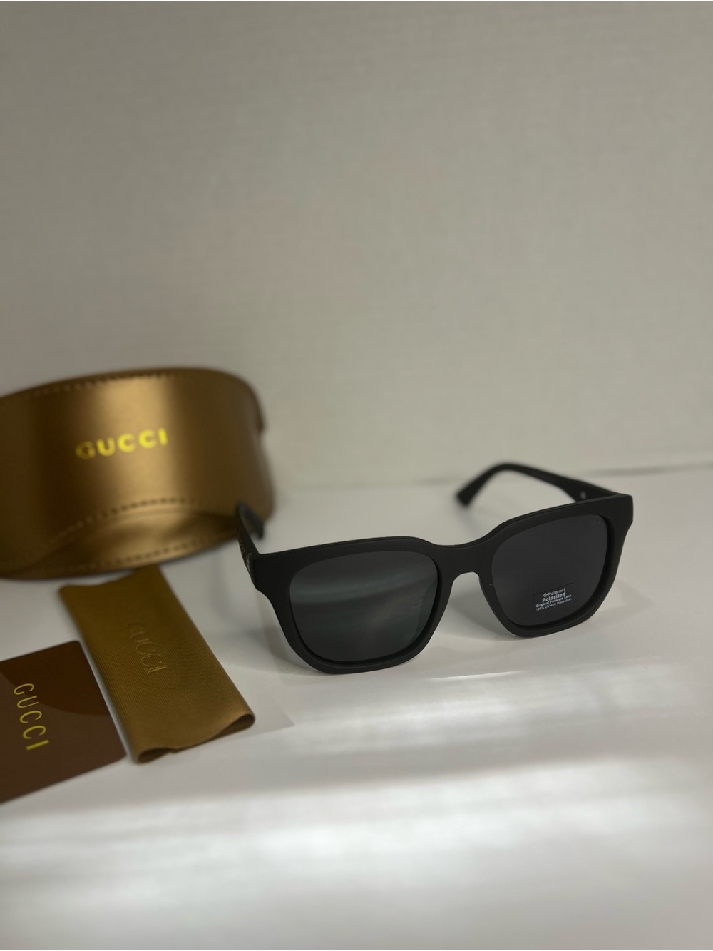 Gucci Matte Black Square Sunglasses with Dark Lenses